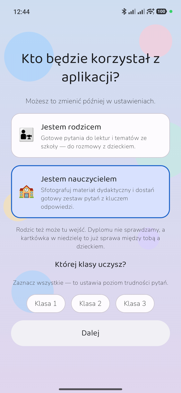Wybór roli: rodzic albo nauczyciel