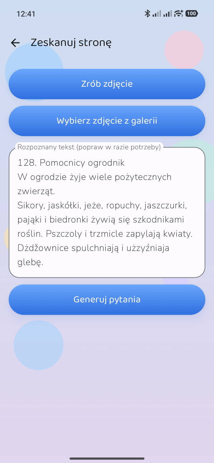 Ekran skanowania strony podręcznika
